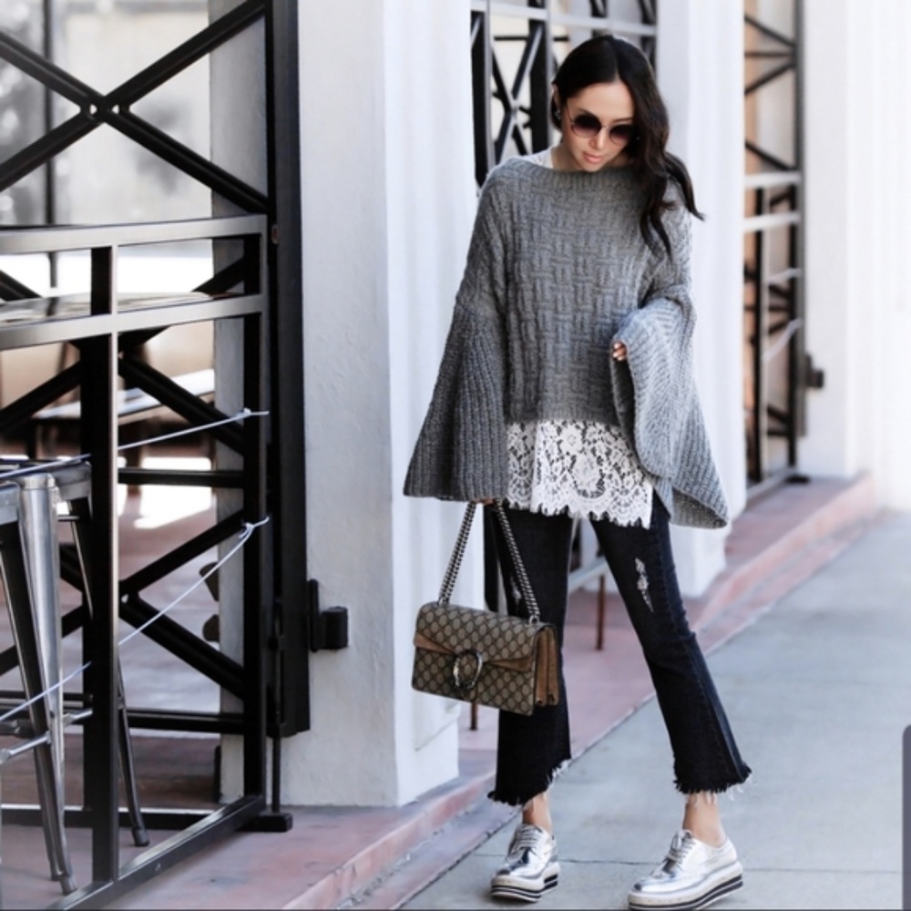 Gorgeous gray Storets bell sleeved sweater